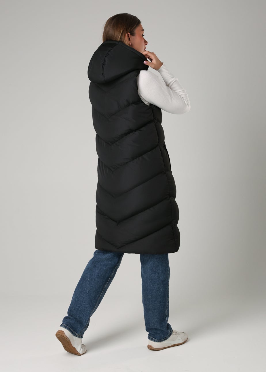 French Connection Black Midi Quilted Gilet With Hood