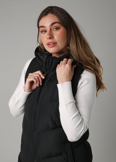 French Connection Black Midi Quilted Gilet With Hood