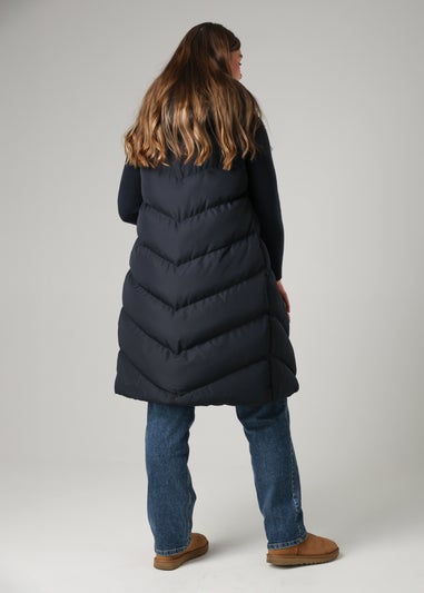 French Connection Navy Midi Quilted Gilet With Hood
