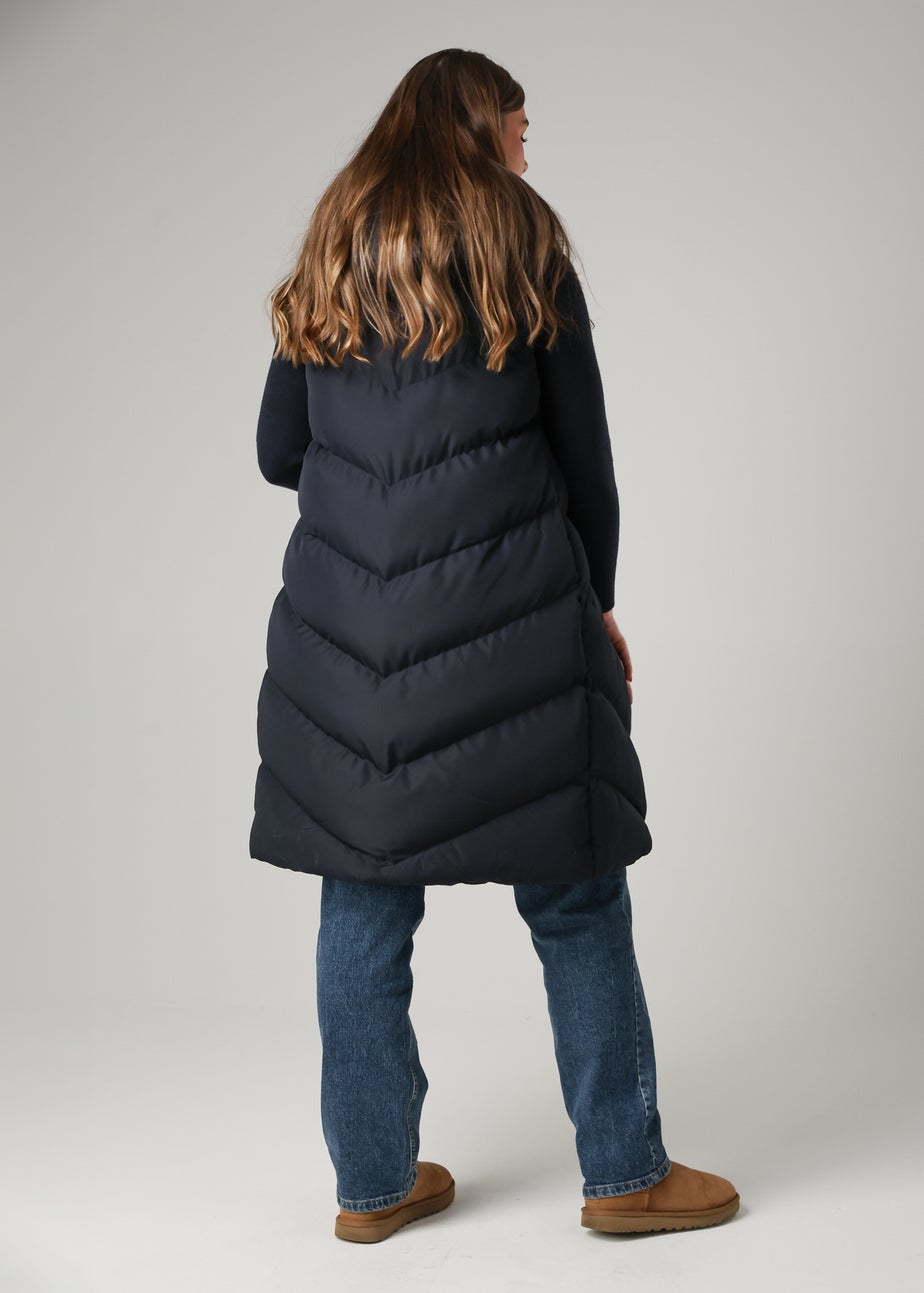 French Connection Navy Midi Quilted Gilet With Hood
