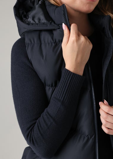 French Connection Navy Midi Quilted Gilet With Hood
