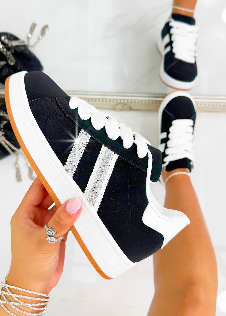 Love Lemonade Black Crystal Stripe Trainers Limited Edition