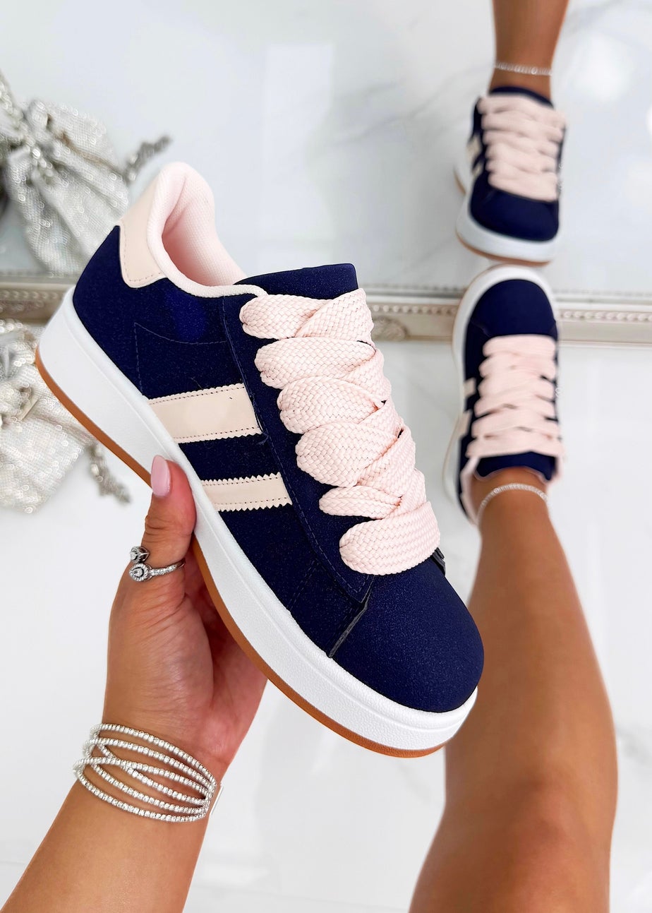 Love Lemonade Navy Crystal Stripe Trainers Limited Edition