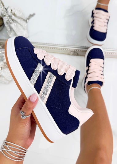 Love Lemonade Navy Crystal Stripe Trainers Limited Edition