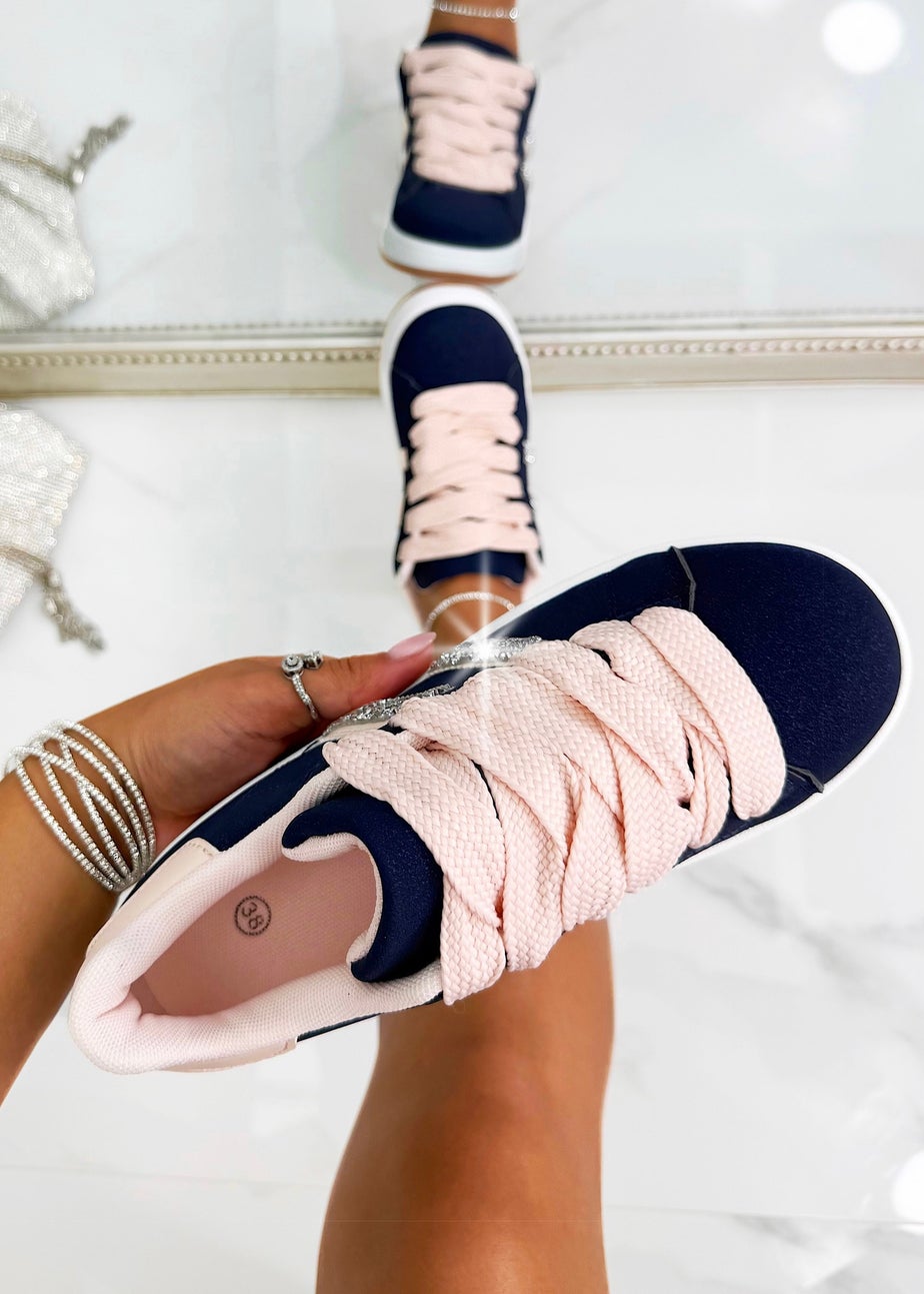 Love Lemonade Navy Crystal Stripe Trainers Limited Edition
