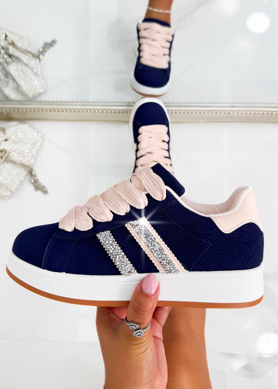 Love Lemonade Navy Crystal Stripe Trainers Limited Edition