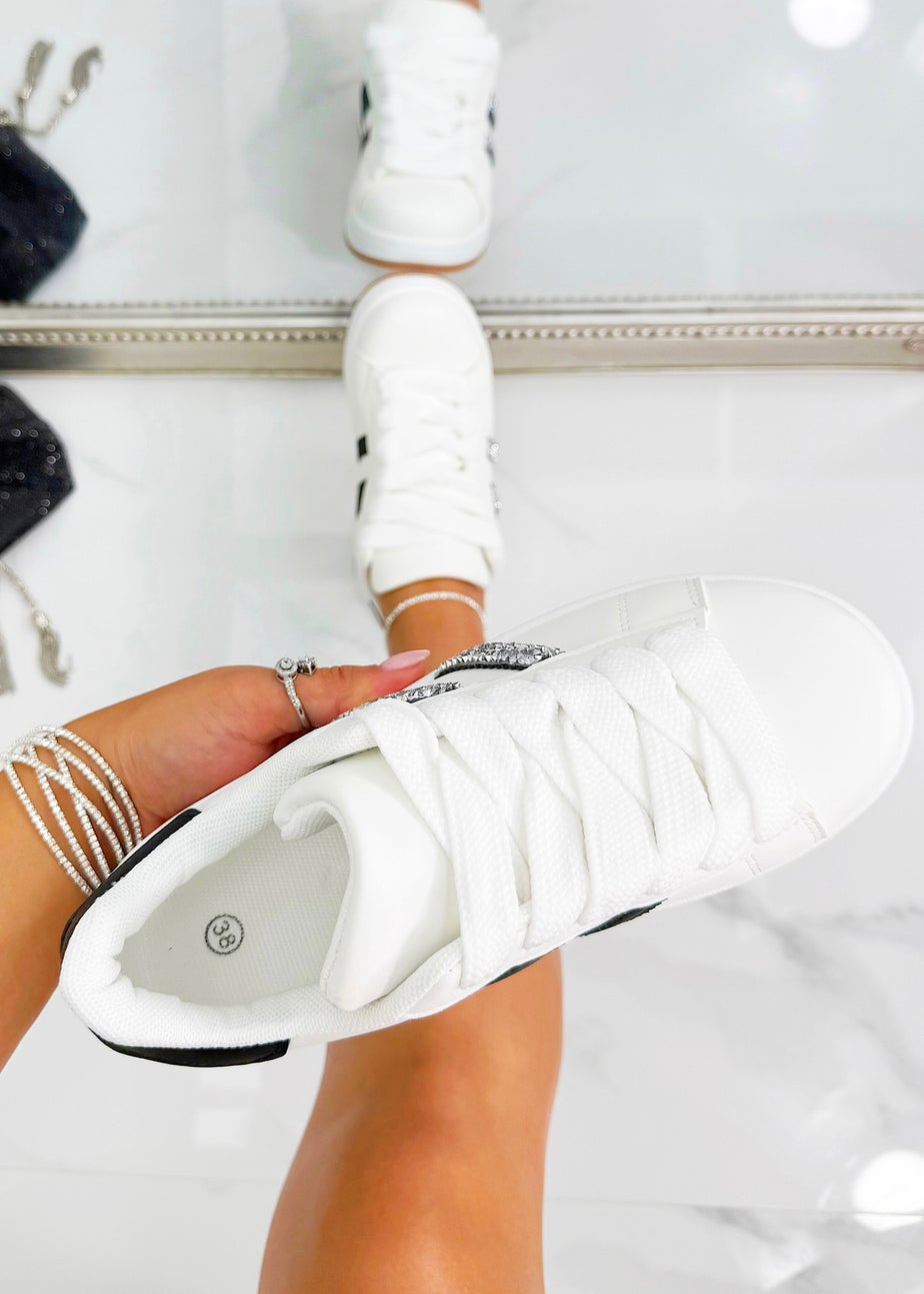 Love Lemonade White Crystal Stripe Trainers Limited Edition