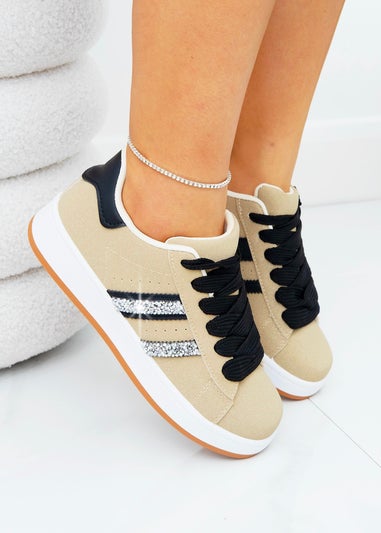 Love Lemonade Beige Crystal Stripe Trainers Exclusive Edition