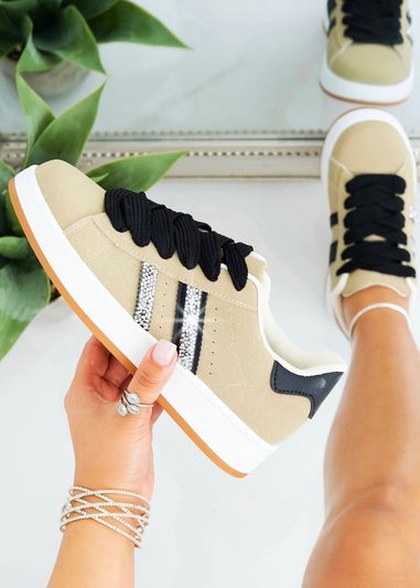 Love Lemonade Beige Crystal Stripe Trainers Exclusive Edition