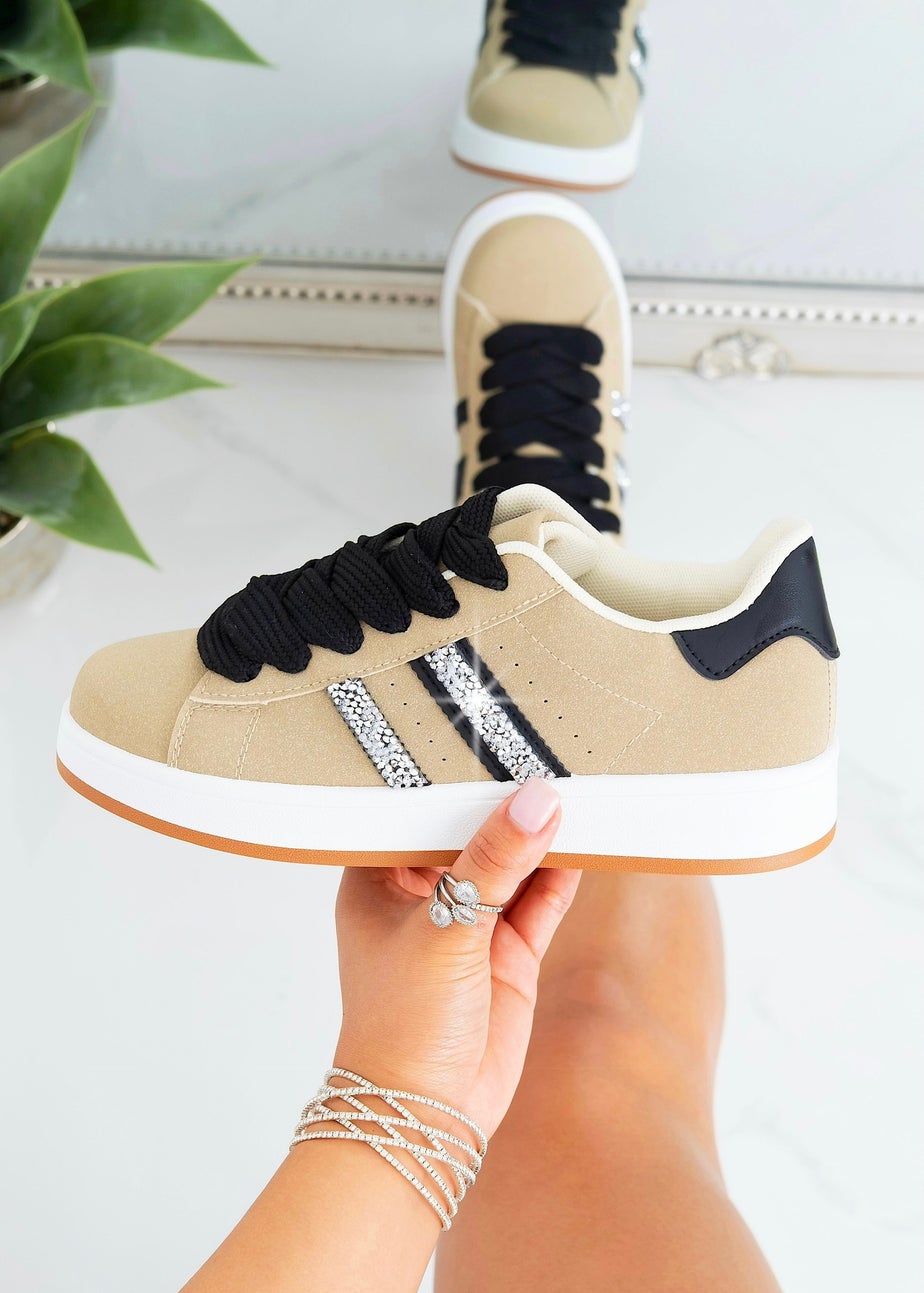 Love Lemonade Beige Crystal Stripe Trainers Exclusive Edition