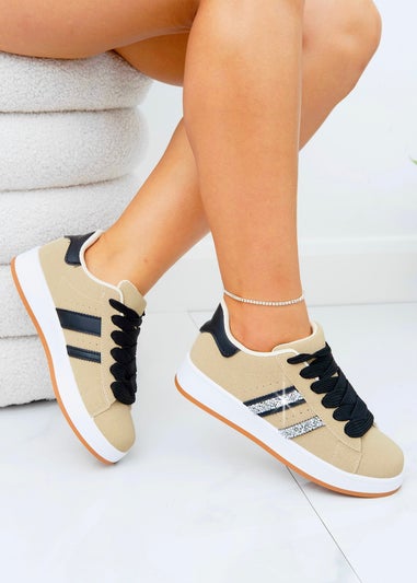 Love Lemonade Beige Crystal Stripe Trainers Exclusive Edition