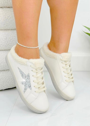 Love Lemonade Silver Glitter Glide Slip On Trainers