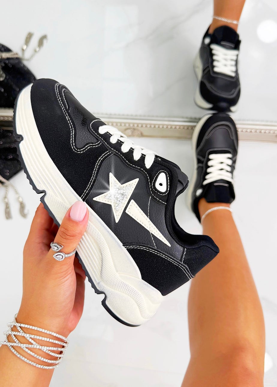 Love Lemonade Black Crystal GG Star Running Sole Trainers