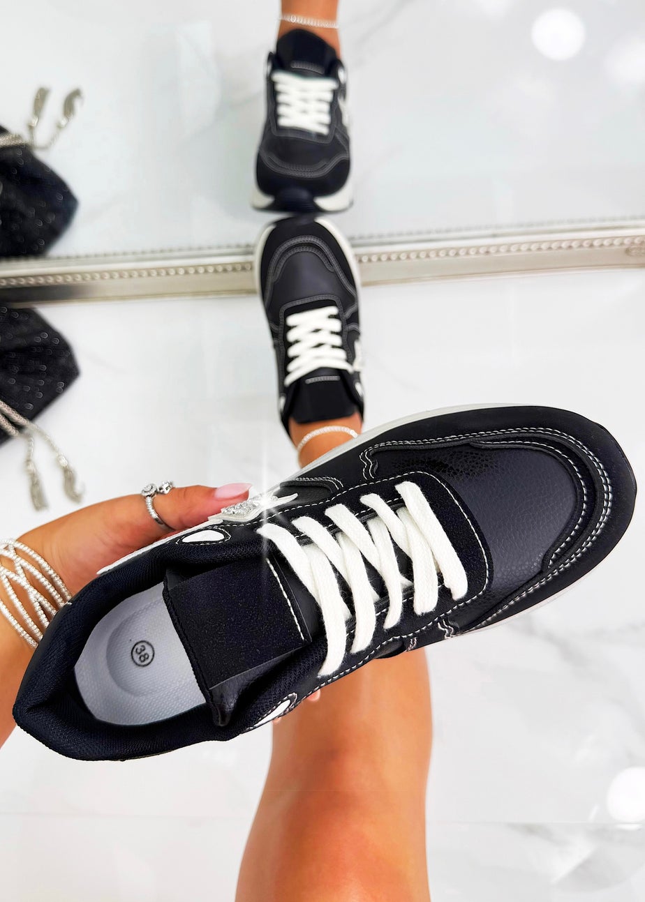 Love Lemonade Black Crystal GG Star Running Sole Trainers