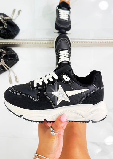 Love Lemonade Black Crystal GG Star Running Sole Trainers