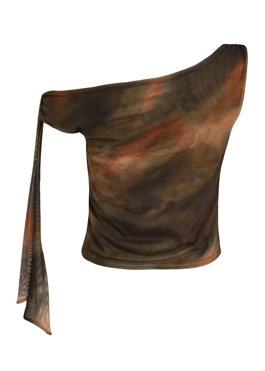 Quiz Khaki Mesh Tie Shoulder Crop Top