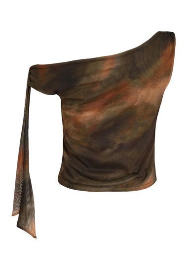 Quiz Khaki Mesh Tie Shoulder Crop Top