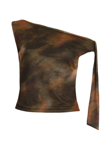 Quiz Khaki Mesh Tie Shoulder Crop Top