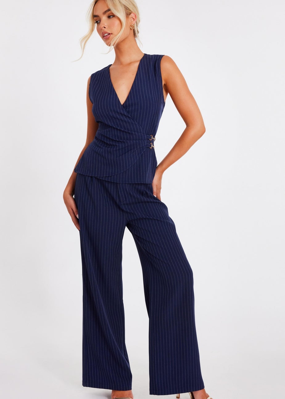 Quiz Navy Pinstripe Wide Leg Trousers