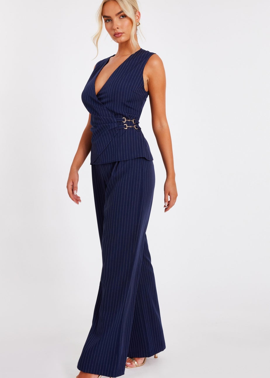 Quiz Navy Pinstripe Wide Leg Trousers