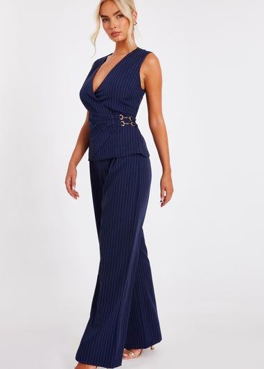 Quiz Navy Pinstripe Wide Leg Trousers