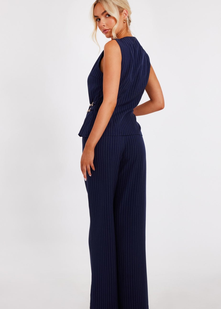 Quiz Navy Pinstripe Wide Leg Trousers