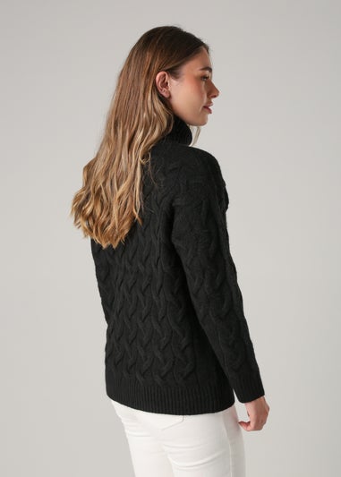 French Connection Black Cable Knit Roll Neck Long Sleeve Jumper