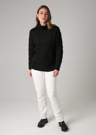 French Connection Black Cable Knit Roll Neck Long Sleeve Jumper