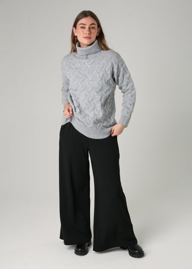 French Connection Light Grey Cable Knit Roll Neck Long Sleeve Jumper