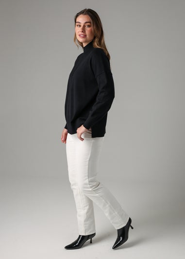 French Connection Navy Cotton Ribbed Knit High Neck Jumper