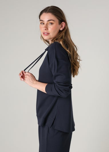 French Connection Navy Luxe Oversized Drawcord Hoody