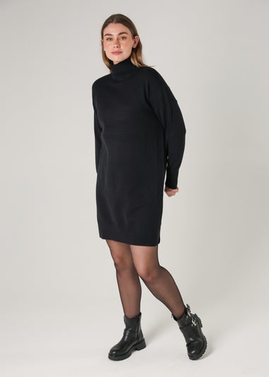 French Connection Black Cosy Roll Neck Long Sleeve Mini Dress