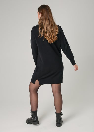 French Connection Black Cosy Roll Neck Long Sleeve Mini Dress