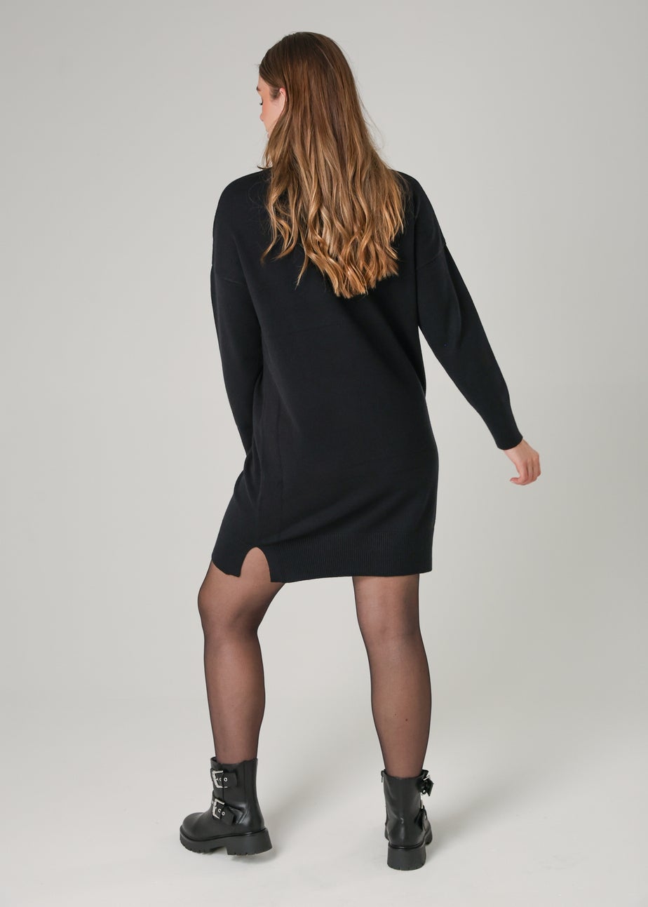 French Connection Black Cosy Roll Neck Long Sleeve Mini Dress