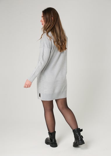 French Connection Light Grey Cosy Roll Neck Long Sleeve Mini Dress