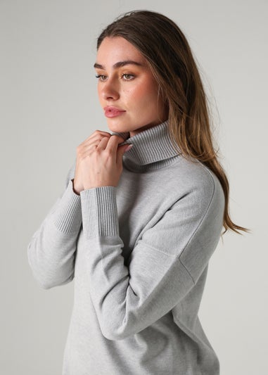 French Connection Light Grey Cosy Roll Neck Long Sleeve Mini Dress