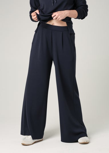 French Connection Navy Luxe Wide Leg Draped Trouser