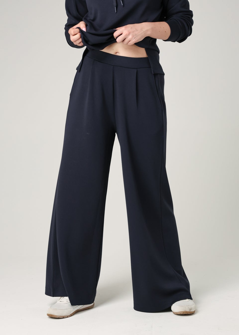 French Connection Navy Luxe Wide Leg Draped Trouser