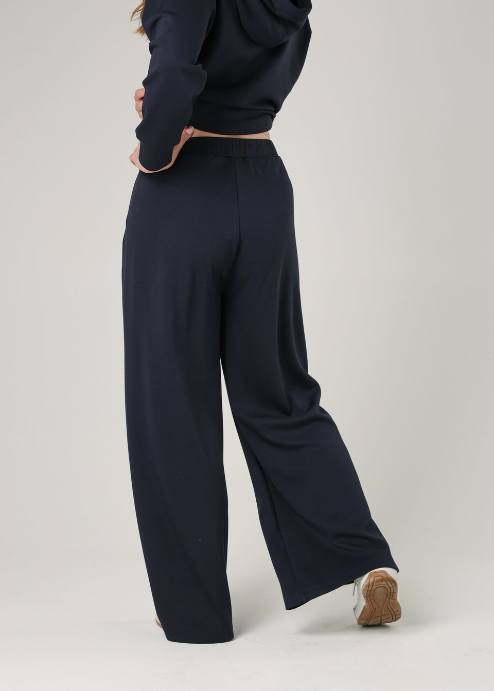 French Connection Navy Luxe Wide Leg Draped Trouser