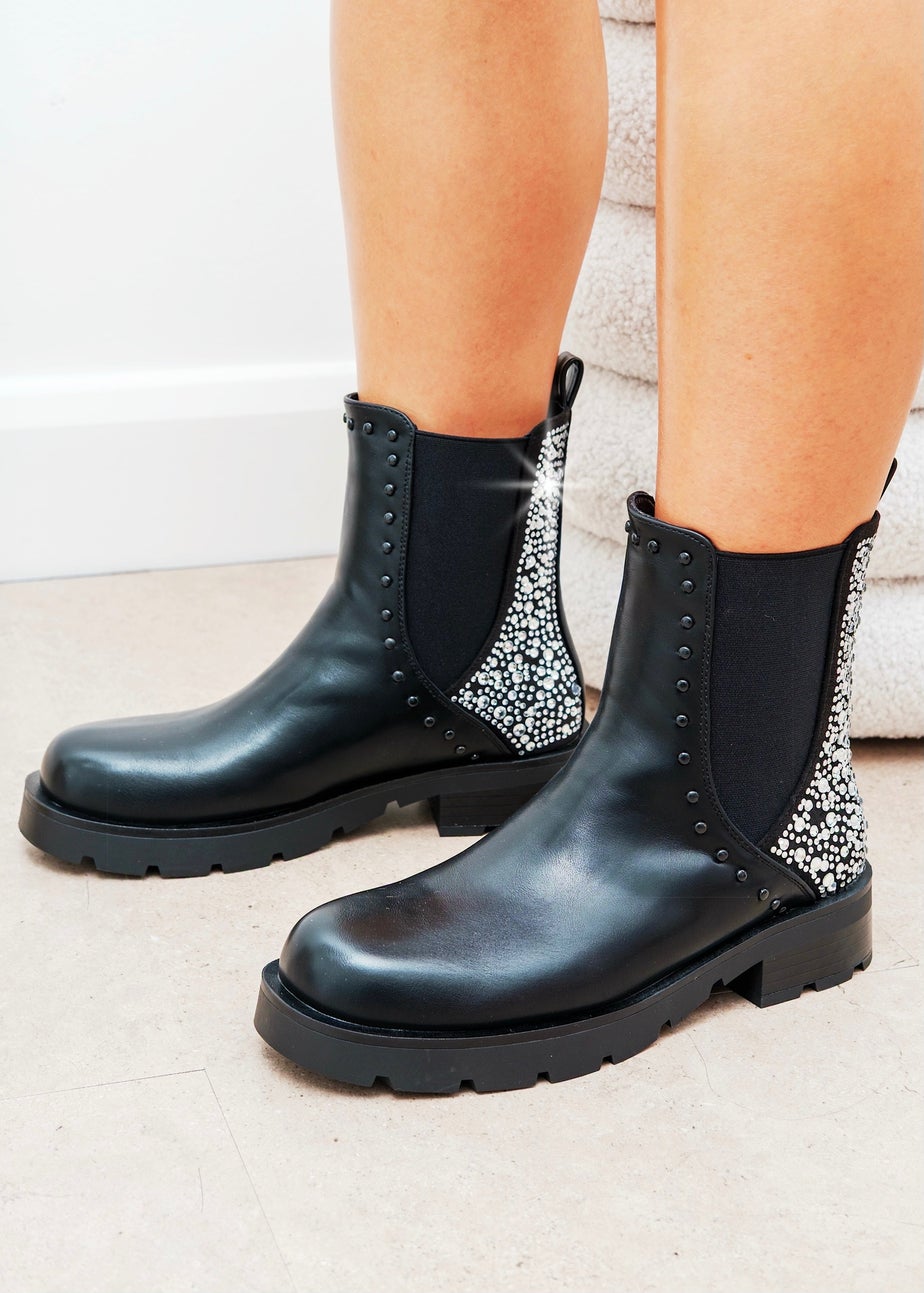 Love Lemonade Black Crystal Back Chelsea Boots