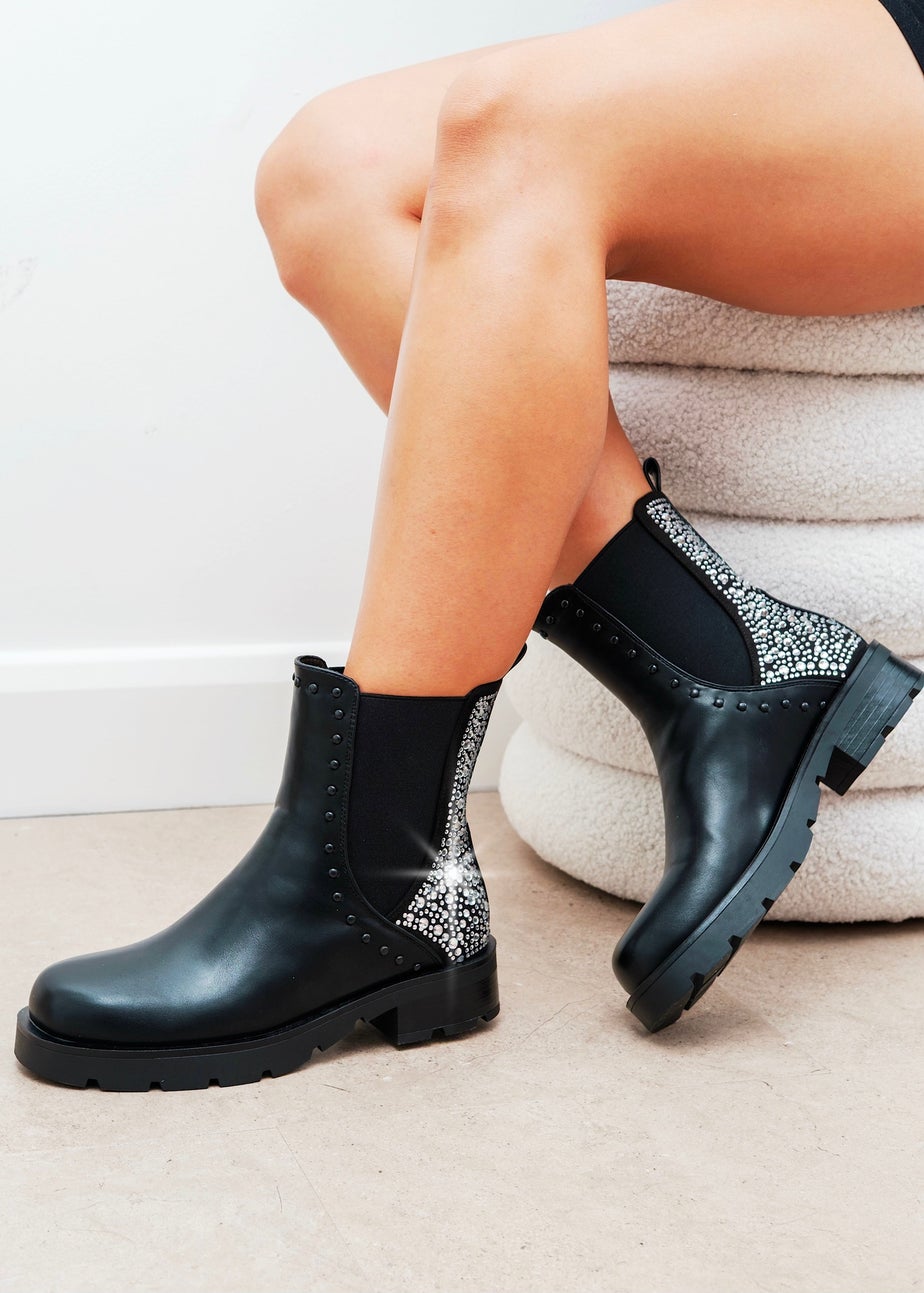 Love Lemonade Black Crystal Back Chelsea Boots