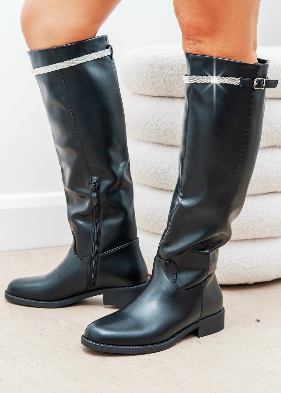 Love Lemonade Black Crystal Reign Rider Calf Boots