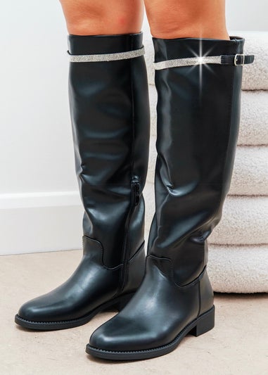 Love Lemonade Black Crystal Reign Rider Calf Boots