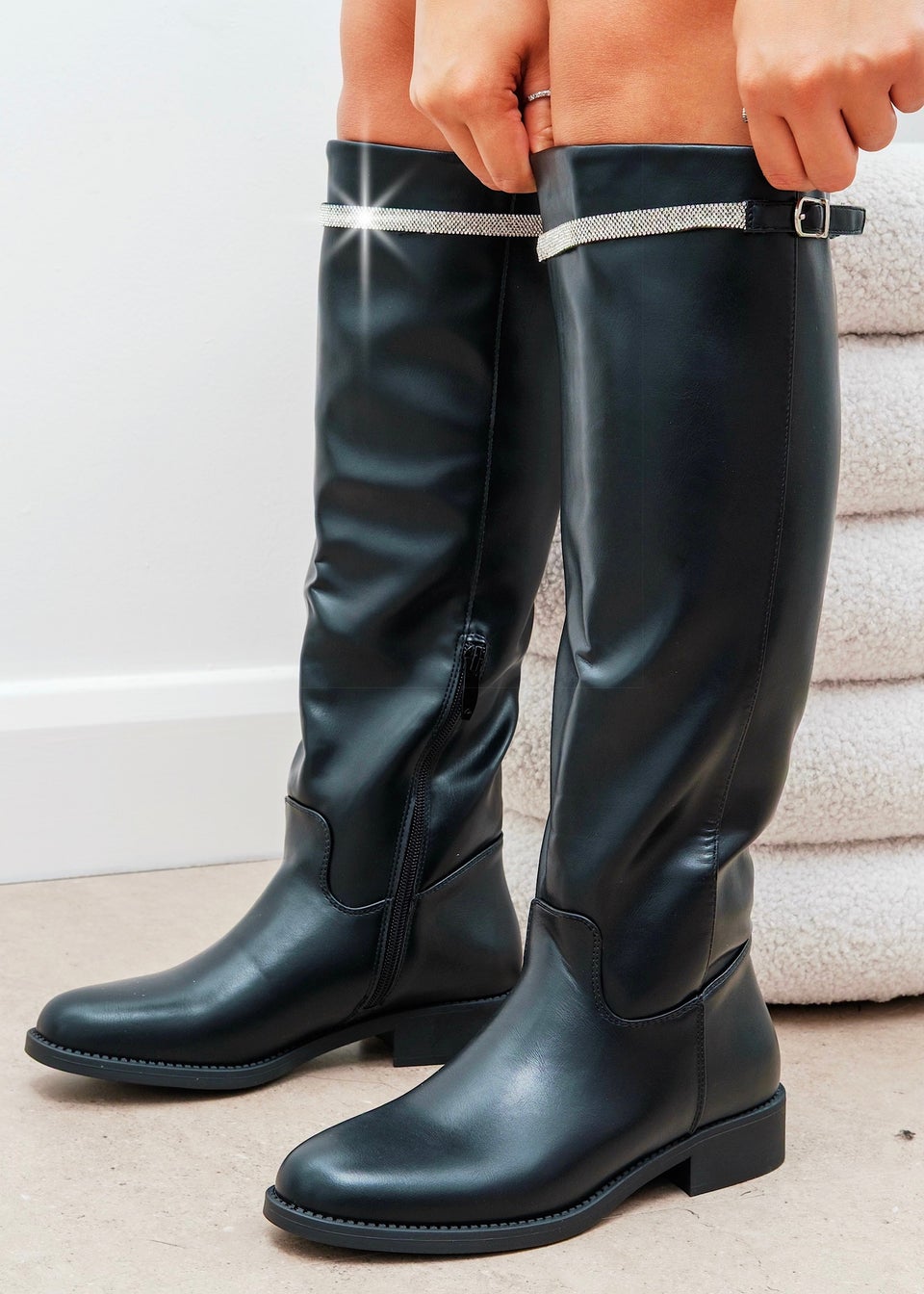 Love Lemonade Black Crystal Reign Rider Calf Boots