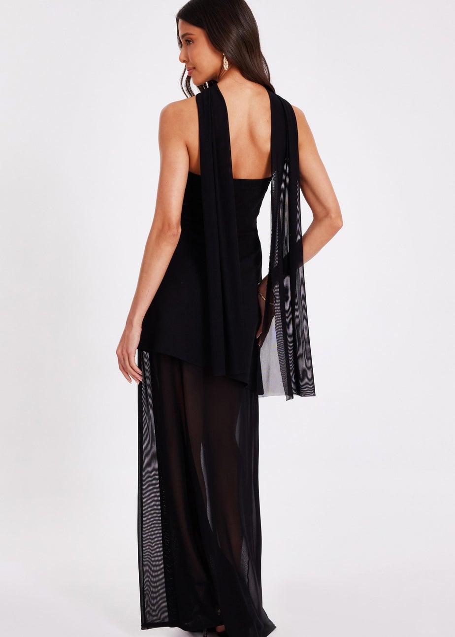 Quiz Black Strapless Mesh Hem Maxi Dress