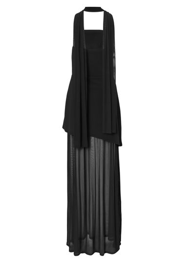 Quiz Black Strapless Mesh Hem Maxi Dress