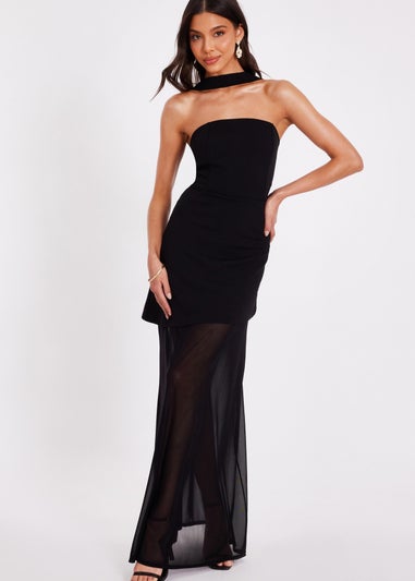Quiz Black Strapless Mesh Hem Maxi Dress