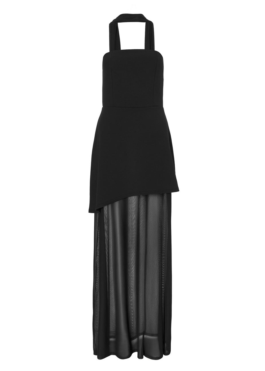Quiz Black Strapless Mesh Hem Maxi Dress