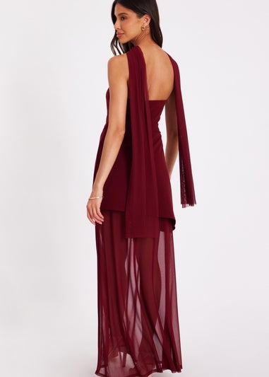 Quiz Burgundy Strapless Mesh Hem Maxi Dress