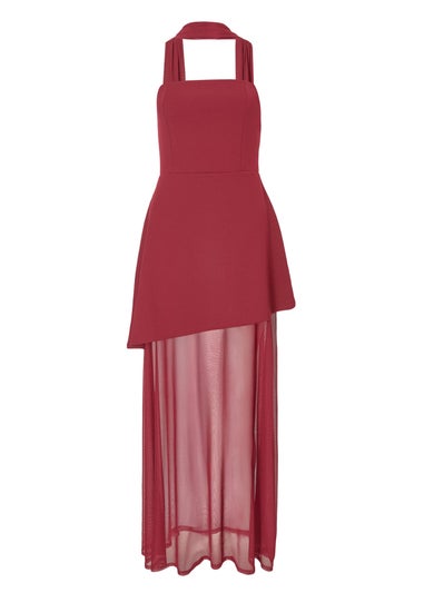Quiz Burgundy Strapless Mesh Hem Maxi Dress